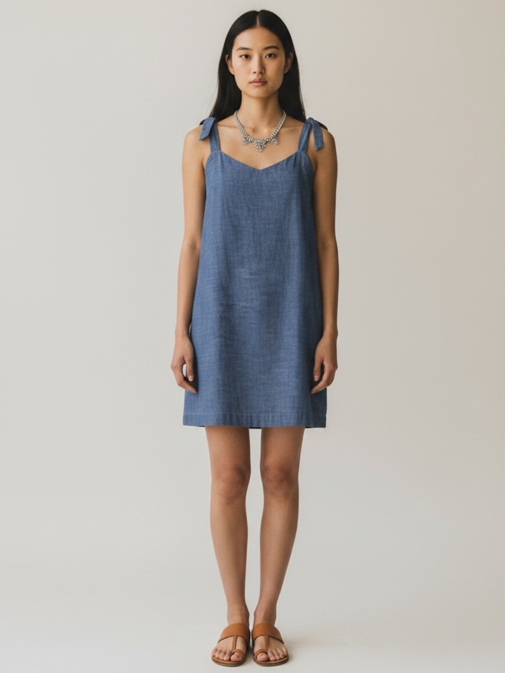 J. Crew Shoulder Tie Denim Blue Chambray Dress Large